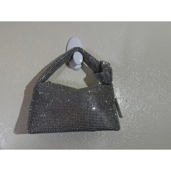 Jessica McClintock Silver Sequin Knot Handle Formal Purse NWT - Picture 1 of 8